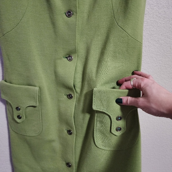 VINTAGE 60s mod brat green button front mini dress - Picture 13 of 13